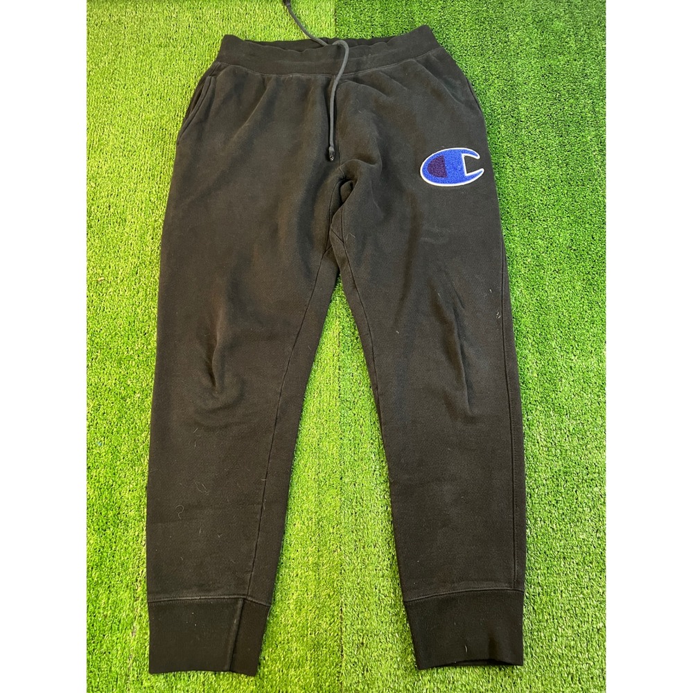 Champion Reverse Weave Mens Black Joggers Chenille Logo Sweatpants Large‎